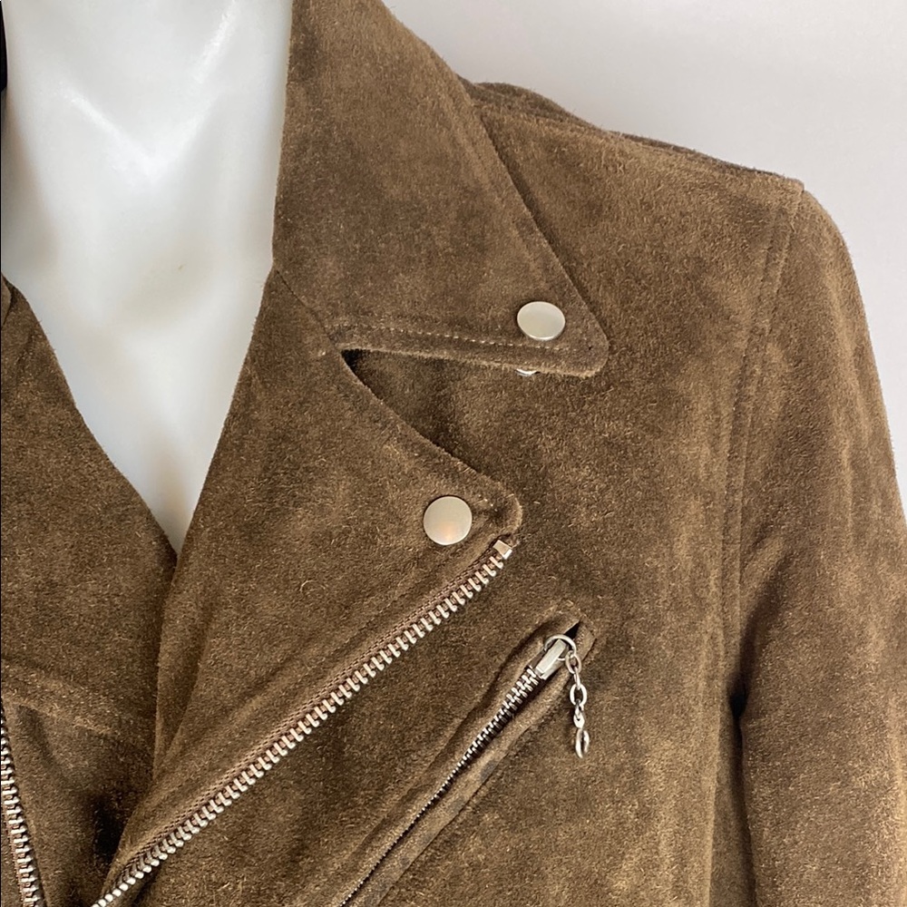 Buck Mason Brown Suede Leather Moto Jacket Size Small - Picture 4 of 10